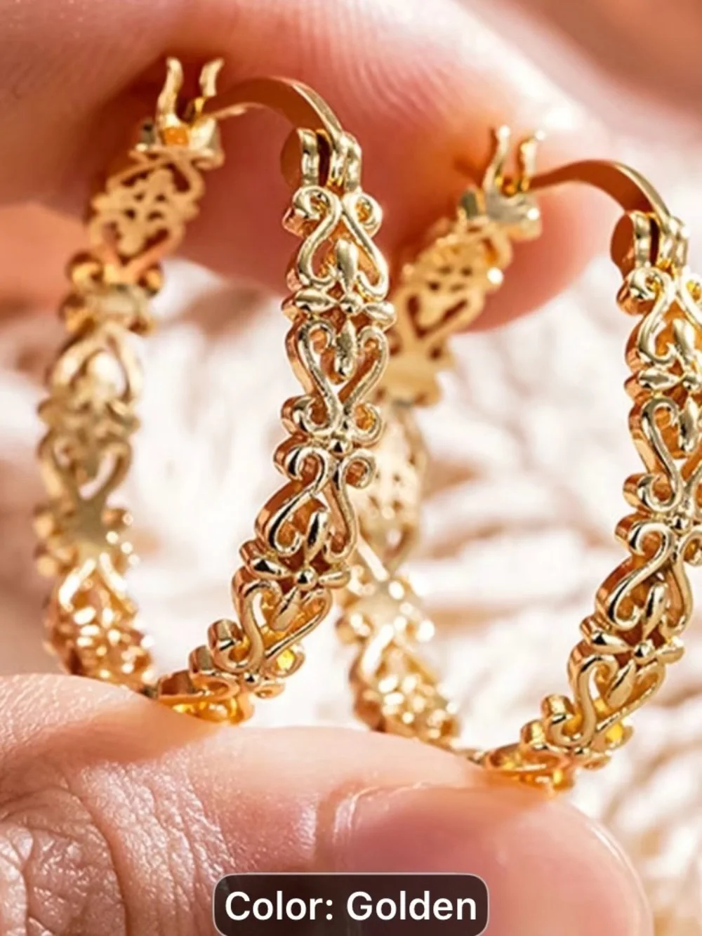 Golden Filigree Hoop Earrings - Women Jewelry